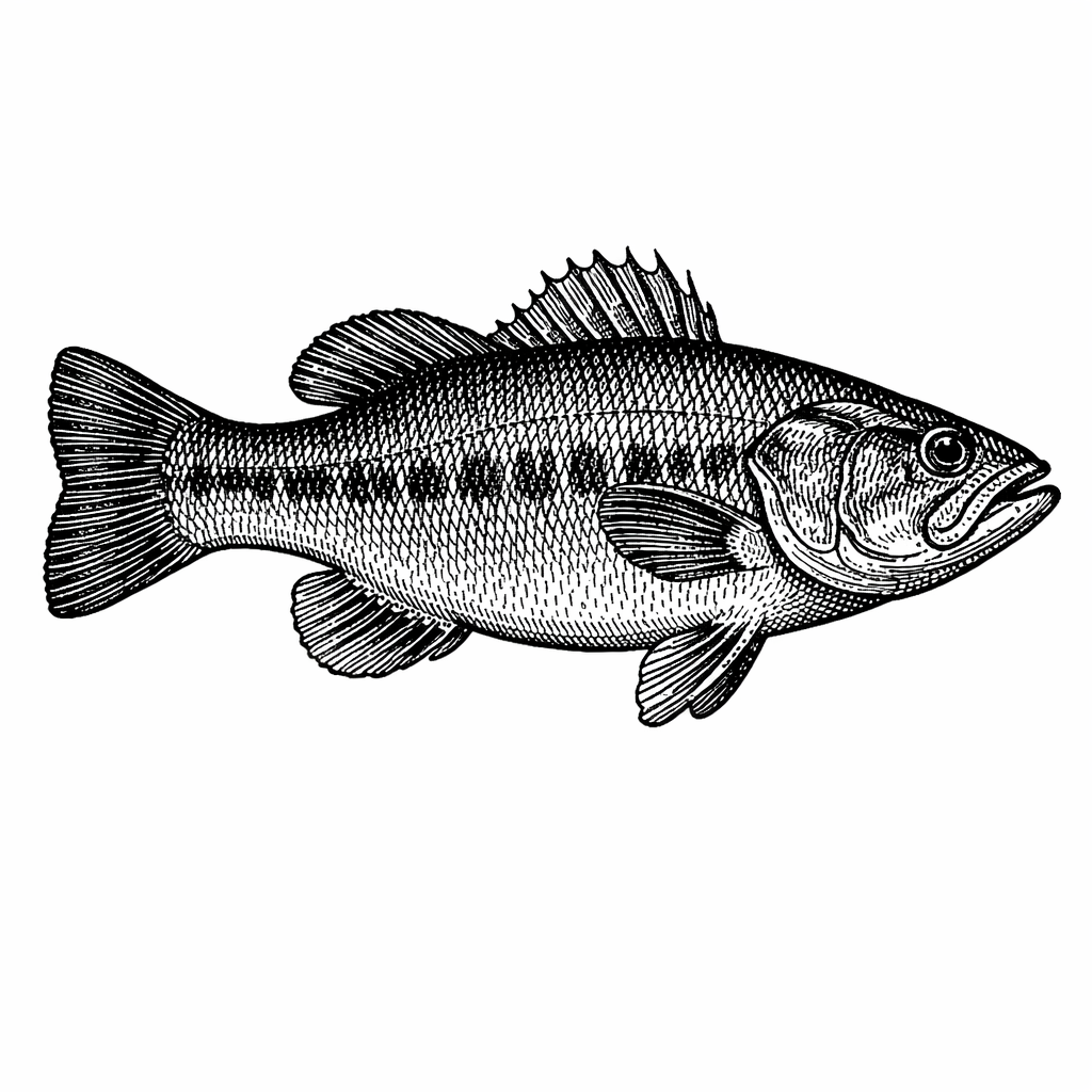 Black and white bass fish illustration