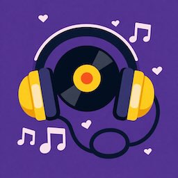 Colorful headphones with music notes on purple background