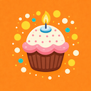 Pink birthday cupcake with candle on orange background