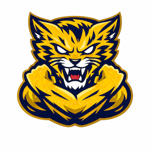 Wildcat mascot logo in yellow and blue